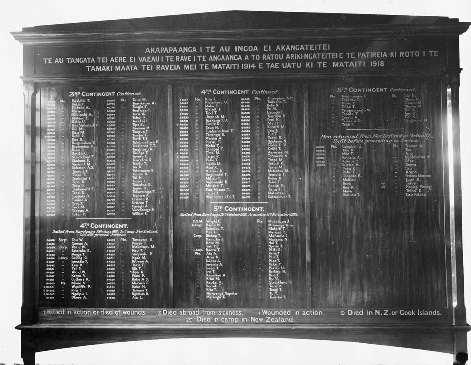 Second Cook Islands roll of honour board