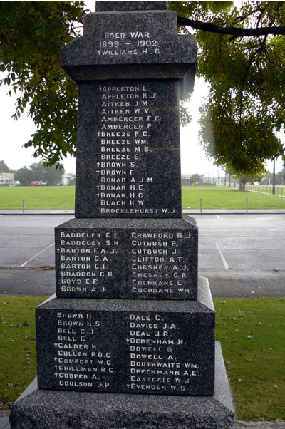 Names on the Hokitika school memorial