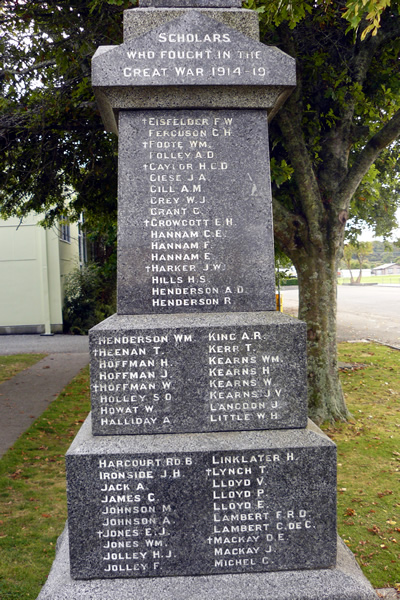 Names on the Hokitika school memorial