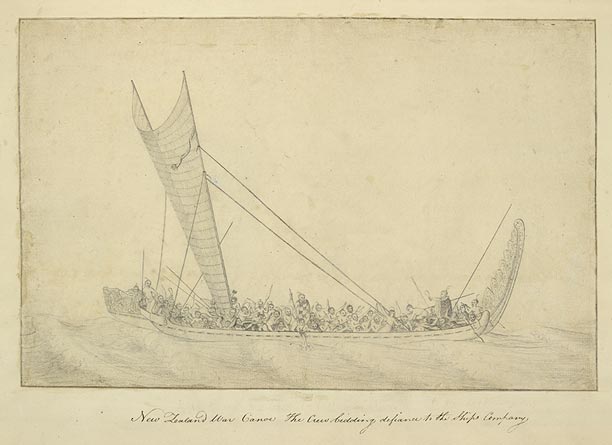 Sketch of Double-hulled voyaging canoe