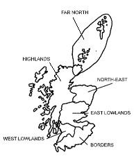 Map of Scotland showing regional boundaries
