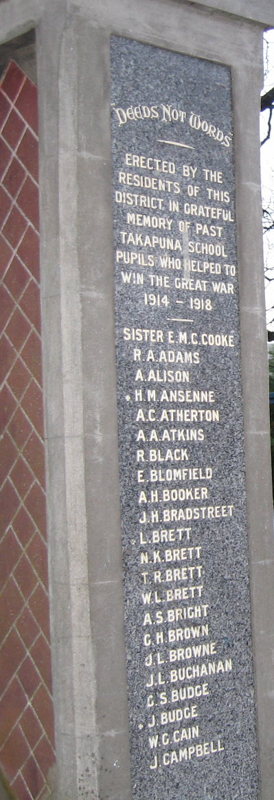 Takapuna school memorial names