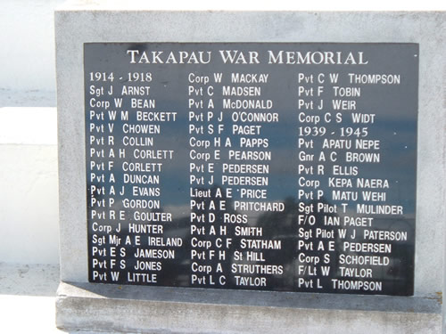 Takapau war memorial names